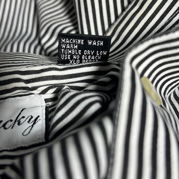Get Lucky Womens Button Down Shirt Striped Small Embroidered Cards Black Small - Picture 10 of 15